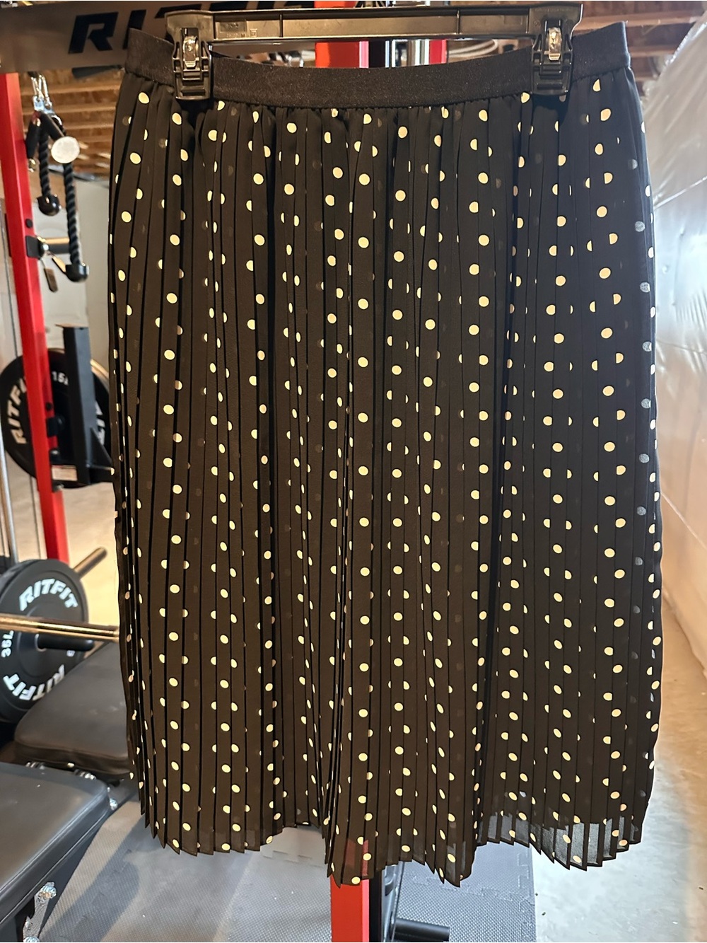 Pleated Black Polka Dot Midi Skirt - Brand: